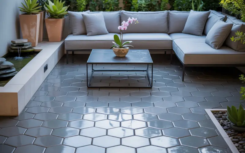 A sleek, minimalist backyard patio.