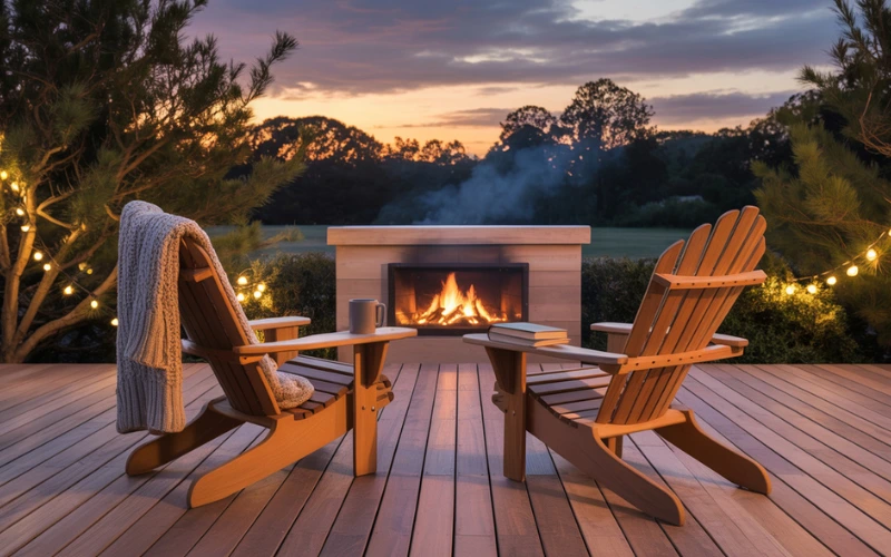 A warm, inviting wood deck with cedar planks.