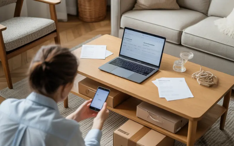 Person taking photos of furniture to sell online.