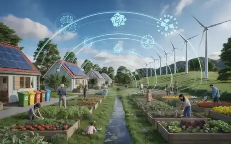 A balanced visual of sustainable living practices.