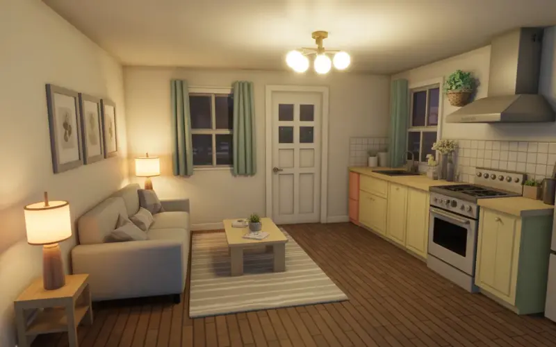 Small cozy Bloxburg starter home, one bedroom layout.