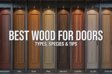 A modern home entrance showcasing 8 different wooden doors.