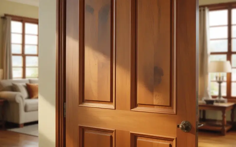 Warm-toned alder wood door with honey-brown finish.