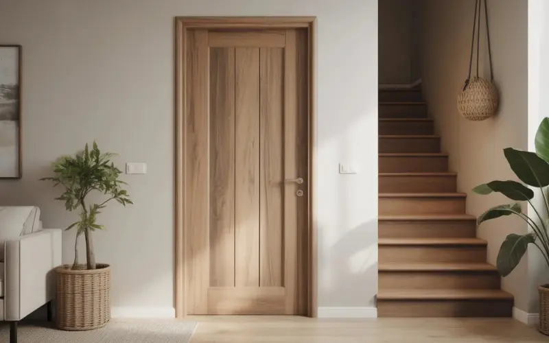 Classic oak wooden door with visible grain texture.
