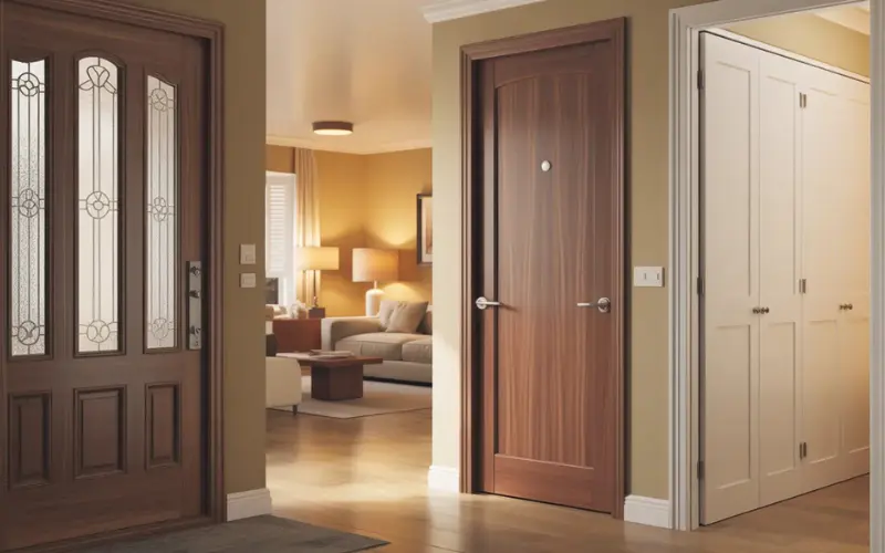 Interior of a house showing multiple doors.