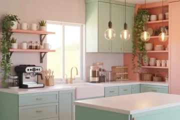 Aesthetic Bloxburg kitchen inspiration scene with pastel cabinets.
