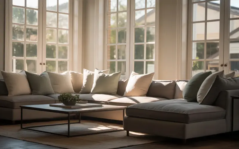 Bright naturally lit living room prepared for AI interior design.