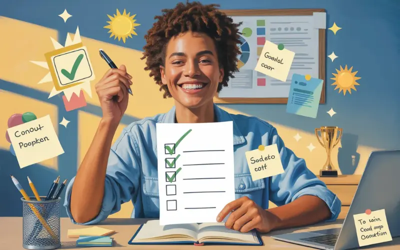 A happy person celebrating completing a task.