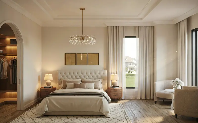 Luxury Bloxburg mansion master bedroom.