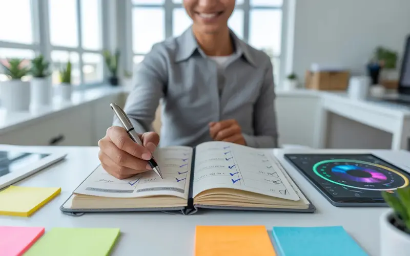 A motivated person checking off small tasks.