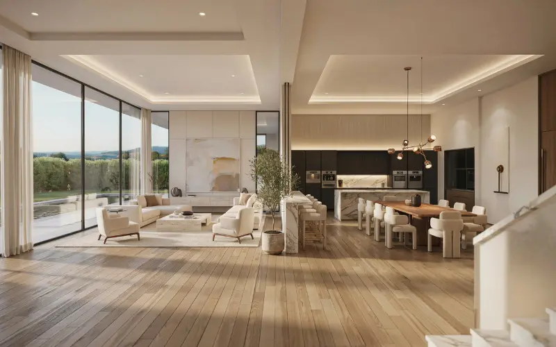 Huge open-plan luxury Bloxburg mansion interior.