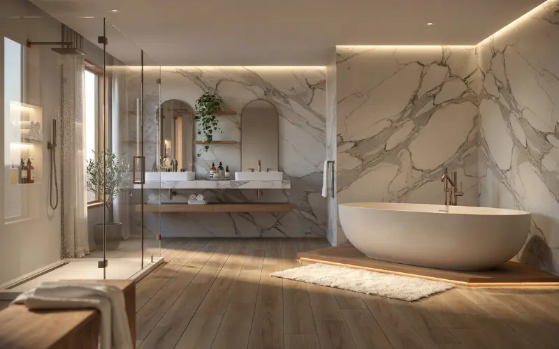 Modern luxury Bloxburg mansion bathroom.