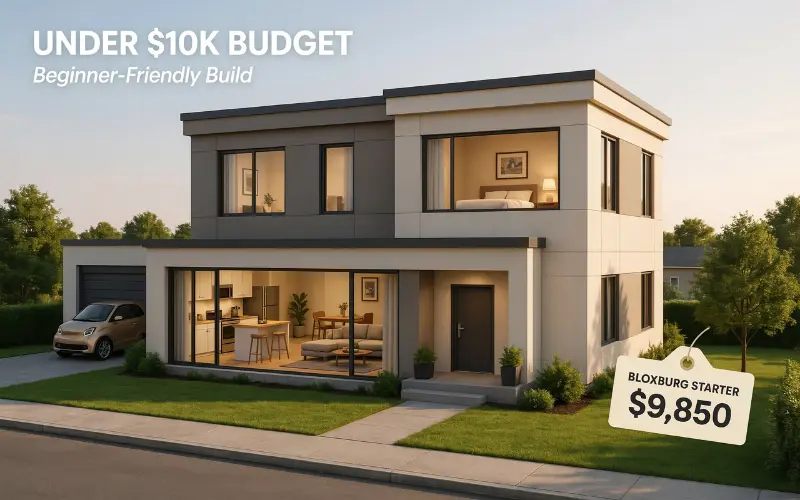 an amazing Bloxburg house built under 10K budget