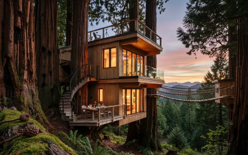 Elegant multi-story tree house.
